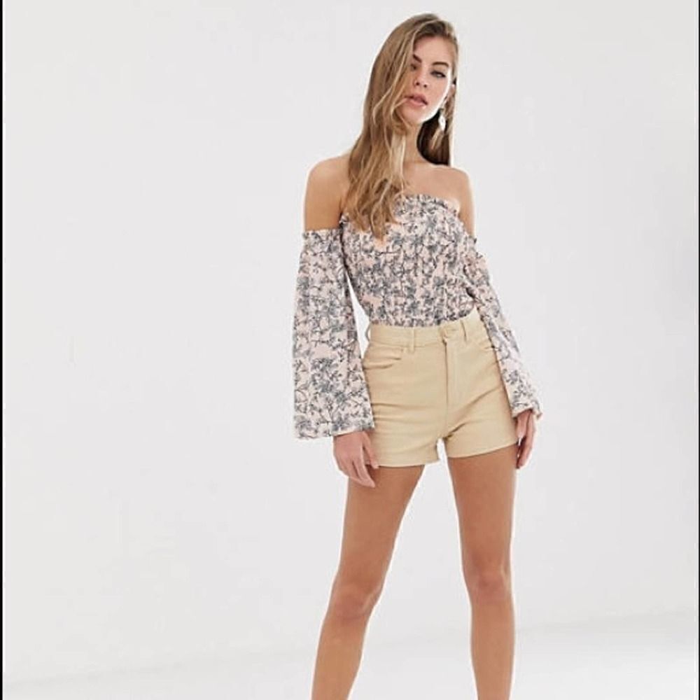 Parisian Sexy Floral Shirred Off Shoulder Top Size 14